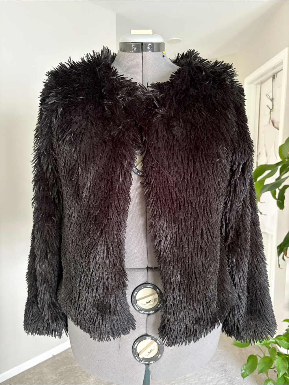 art class Black Faux Fur Teddy Jacket with Shag Texture